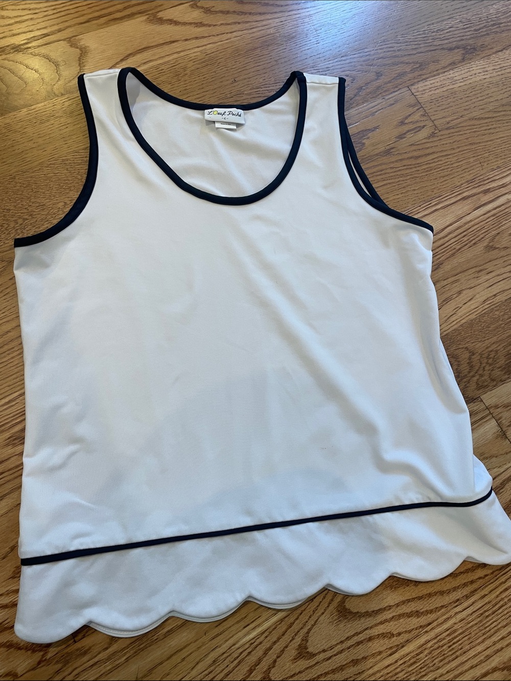 Classic White Scalloped Tank with Black Trim